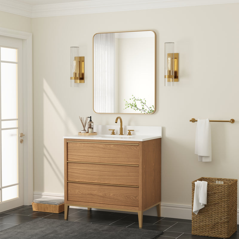 30-in W x 36-in H Brushed Gold Rectangular Framed Bathroom Vanity Mirror