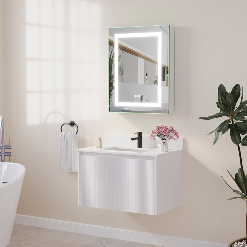 24 in. x 30 in. LED Lighted Surface/Recessed Mount Mirror Medicine Cabinet with Outlet Right Side