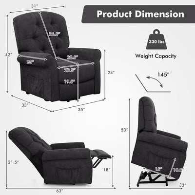 Power Lift Recliner Chair Sofa for Elderly w/ Side Pocket & Remote Control Brown