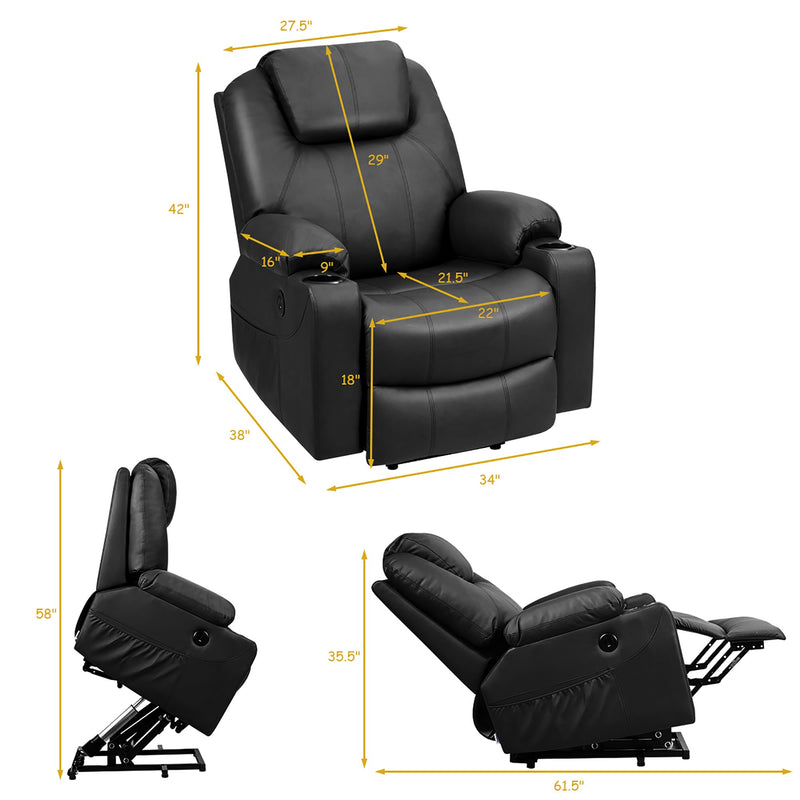 Electric Recliner Chair Massage Sofa Leather w/ USB Charge Port