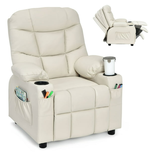 Kids Youth Recliner Chair PU Leather w/Cup Holders & Side Pockets