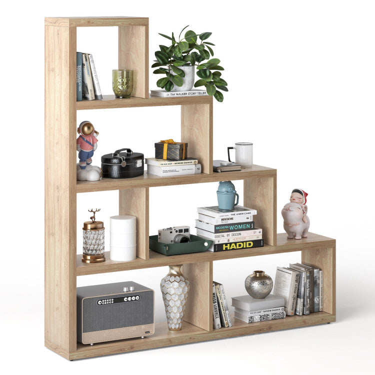 L Shaped Freestanding Ladder Corner Bookshelf with 6 Cubes