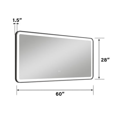 60 x 28 inch LED Bathroom Mirror, Wall Mounted Bathroom Vanity Framed Mirror with Dimmer, IP54 Enhanced Anti-Fog