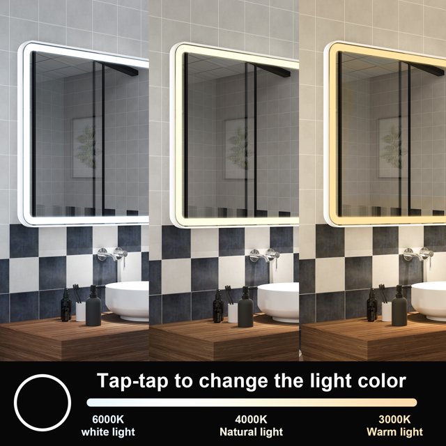 40 x 32 inch LED Bathroom Mirror, Wall Mounted Bathroom Vanity Framed Mirror with Dimmer, IP54 Enhanced Anti-Fog