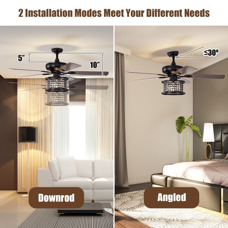 52 Inch 3-Speed Crystal Ceiling Fan Light with Remote Control