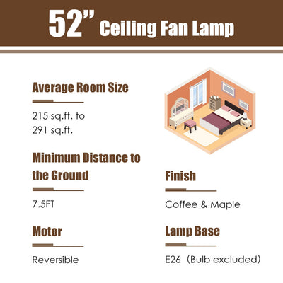 52 Inch 3-Speed Crystal Ceiling Fan Light with Remote Control