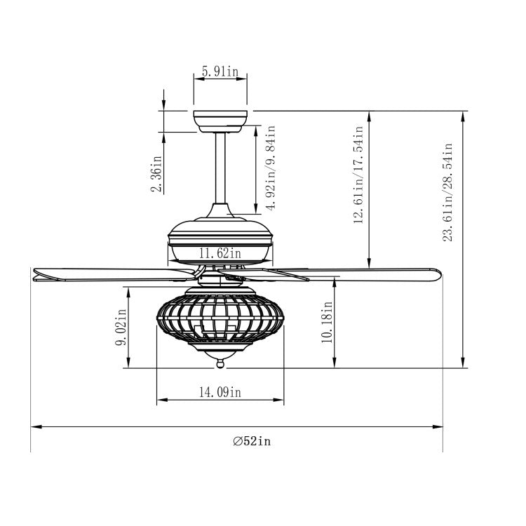 52 Inches Ceiling Fan with Wooden Blades and Remote Control