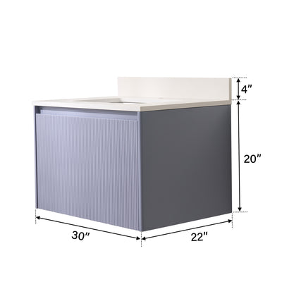 30 in. Modern Style Floating Bathroom Vanity in Lavender with White Carrara Quartz Vanity Top with White Sink