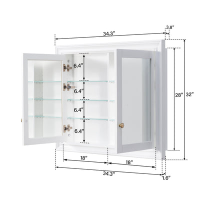 40 in.W x 32 in.H Recessed Bathroom Medicine Cabinet with Mirror in White