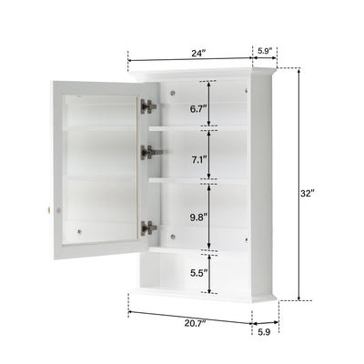 24 in.W x 34 in.H Surface-Mount Bathroom Medicine Cabinet with Mirror in White