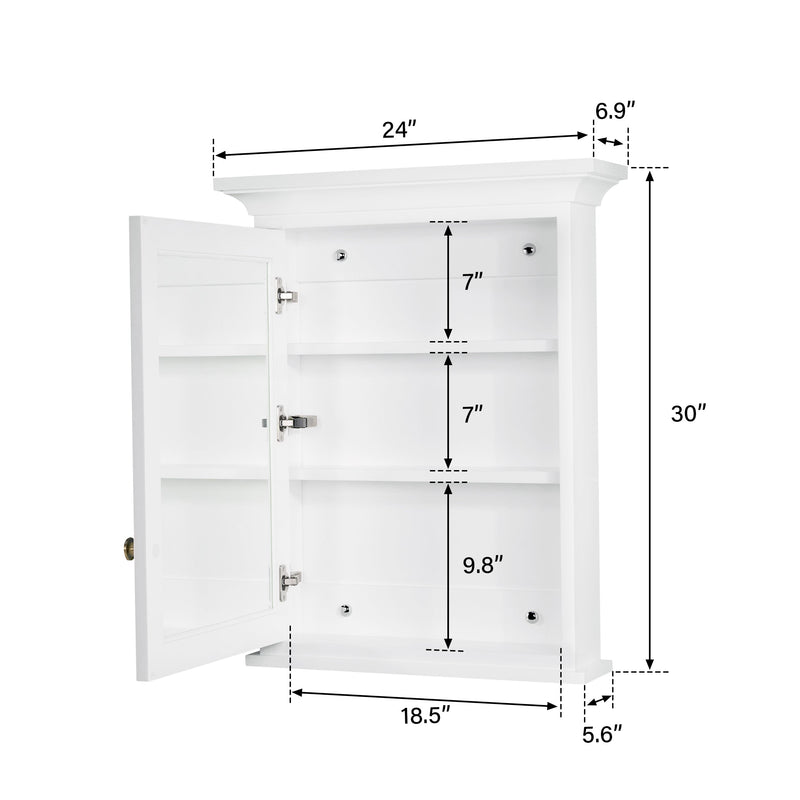 24 in.W x 30 in.H Surface-Mount Bathroom Medicine Cabinet with Mirror in White