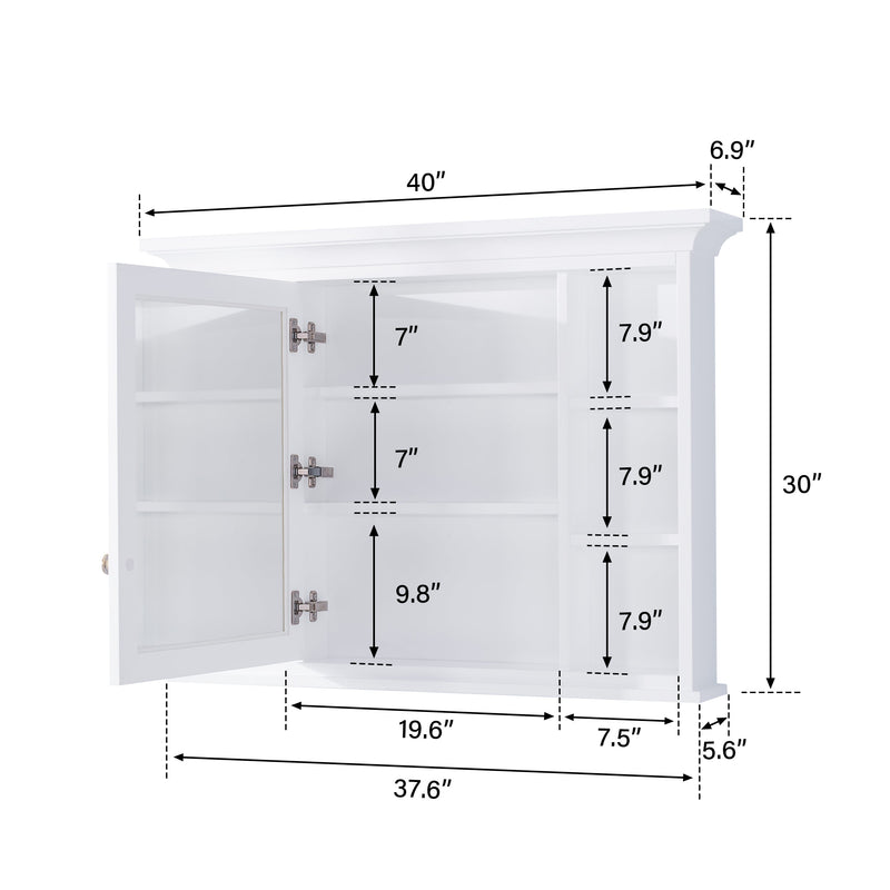 40 in.W x 30 in.H Surface-Mount Bathroom Medicine Cabinet with Mirror in White