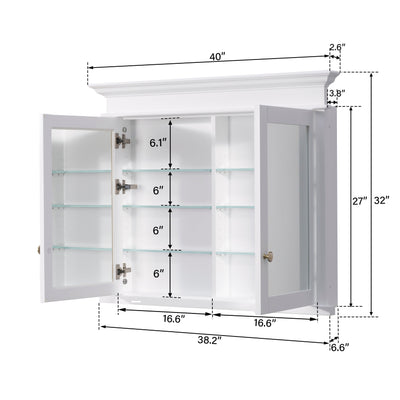 40 in.W x 32 in.H Recessed Bathroom Medicine Cabinet with Mirror in White