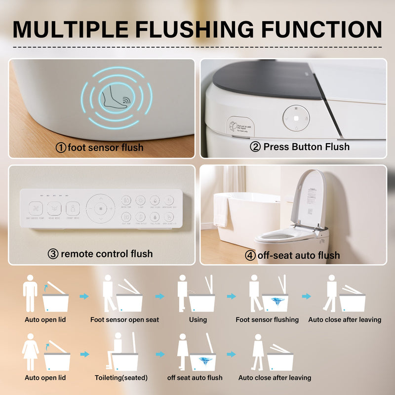 Elongated Smart Bidet Toilet in White with Built-in Tank, Foot Sensor Function, Auto Flush,LED Display