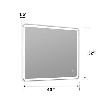 40 x 32 inch LED Bathroom Mirror, Wall Mounted Bathroom Vanity Framed Mirror with Dimmer, IP54 Enhanced Anti-Fog