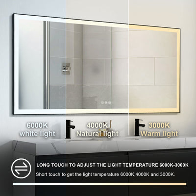 72 in. W x 36 in. H Rectangular Framed LED Light Wall Vertical/Horizontal Bathroom Vanity Mirror in Alumi