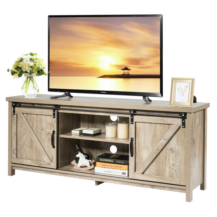 58" L x 15.5" W x 23.5" H TV Stand with Cabinets and Sliding Doors