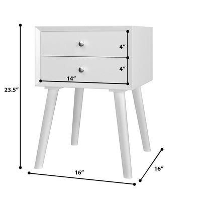 Square Nightstand End Side Table with 2 Drawers