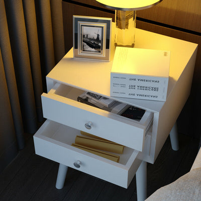 Square Nightstand End Side Table with 2 Drawers