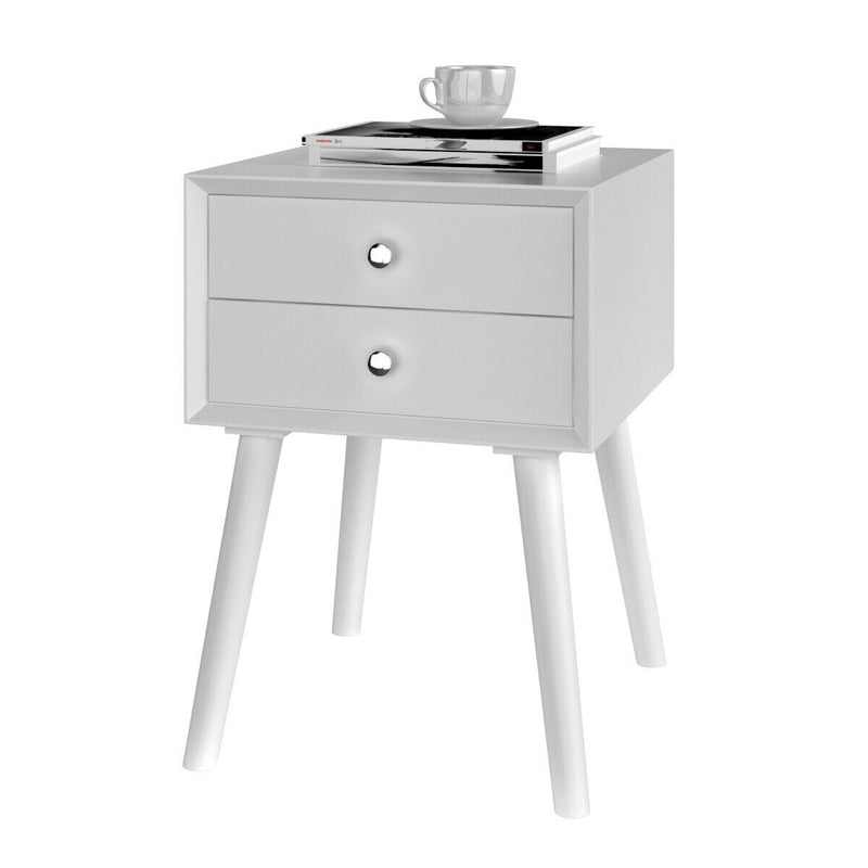 Square Nightstand End Side Table with 2 Drawers