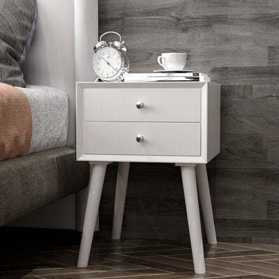 Square Nightstand End Side Table with 2 Drawers