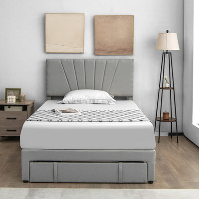 Full/Queen Size Upholstered Bed Frame with Drawer and Adjustable Headboard