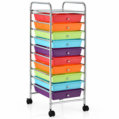 Rolling Storage Cart Organizer with 10 Compartments and 4 Universal Casters