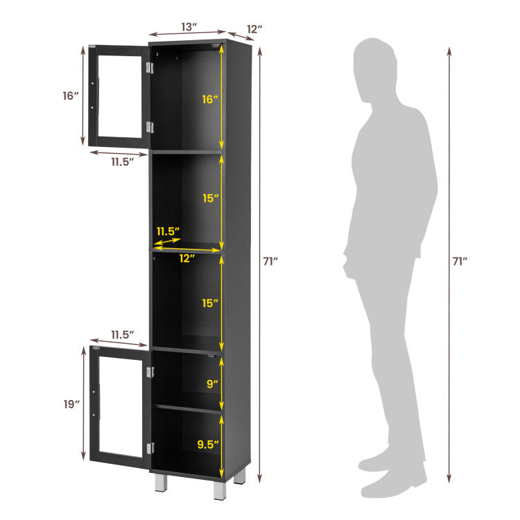 71 Inch Tall Tower Bathroom Storage Cabinet and Organizer Display Shelves for Bedroom