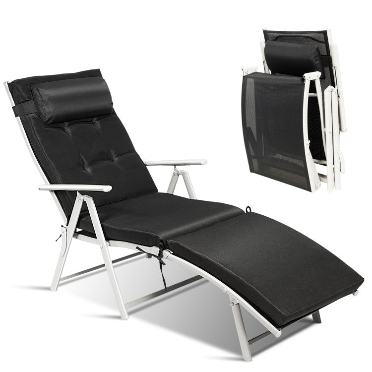 Adjustable Outdoor Lightweight Folding Chaise Lounge Chair with Pillow