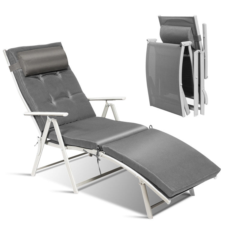 Adjustable Outdoor Lightweight Folding Chaise Lounge Chair with Pillow