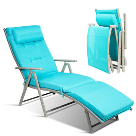 Adjustable Outdoor Lightweight Folding Chaise Lounge Chair with Pillow