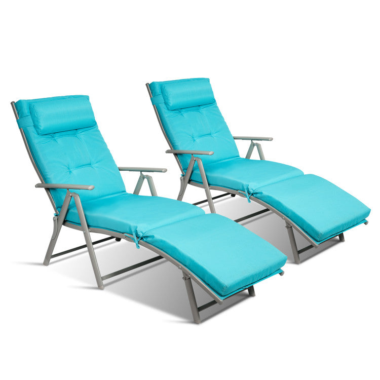 Adjustable Outdoor Lightweight Folding Chaise Lounge Chair with Pillow