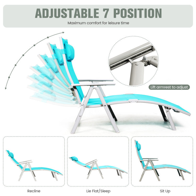 Adjustable Outdoor Lightweight Folding Chaise Lounge Chair with Pillow