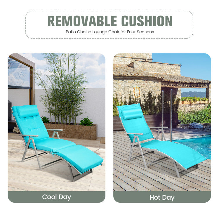 Adjustable Outdoor Lightweight Folding Chaise Lounge Chair with Pillow