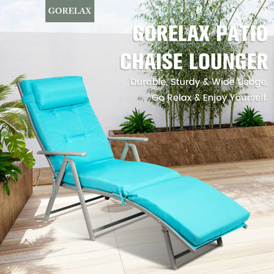 Adjustable Outdoor Lightweight Folding Chaise Lounge Chair with Pillow