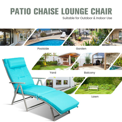 Adjustable Outdoor Lightweight Folding Chaise Lounge Chair with Pillow