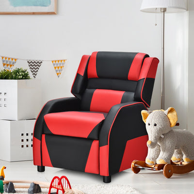 Kids Youth Gaming Sofa Recliner w/Headrest & Footrest PU Leather Red