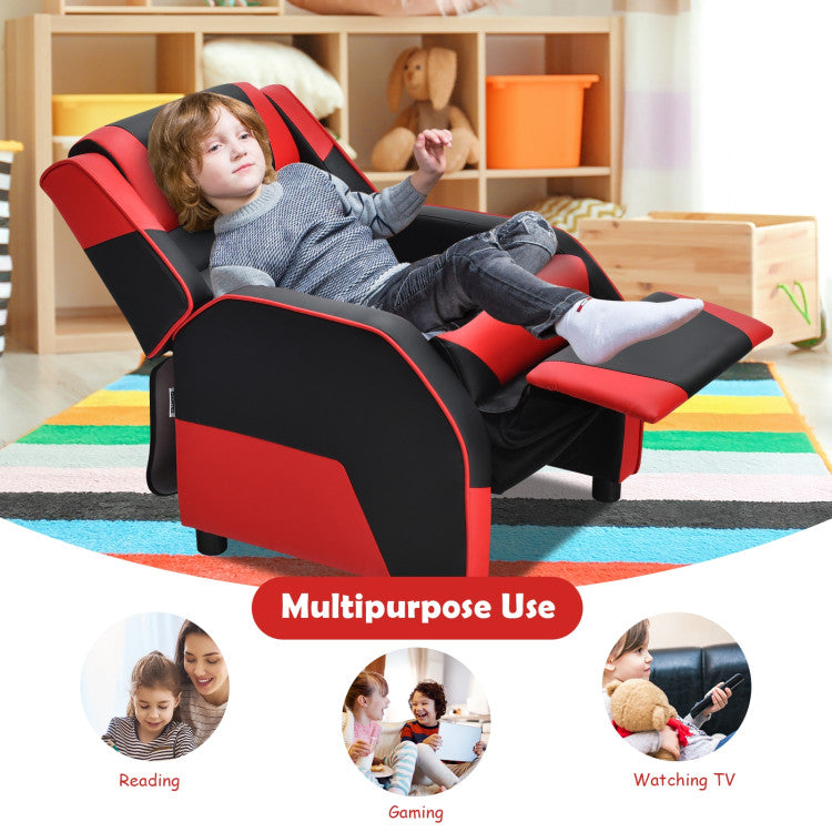 Kids Youth Gaming Sofa Recliner w/Headrest & Footrest PU Leather Red