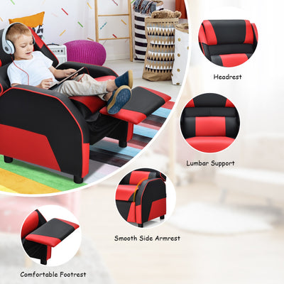 Kids Youth Gaming Sofa Recliner w/Headrest & Footrest PU Leather Red