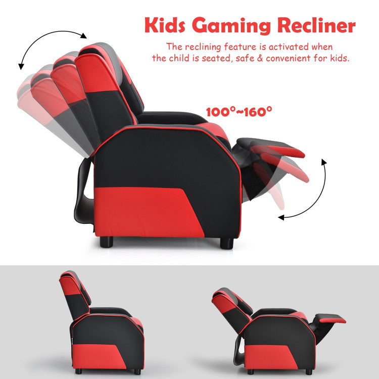 Kids Youth Gaming Sofa Recliner w/Headrest & Footrest PU Leather Red