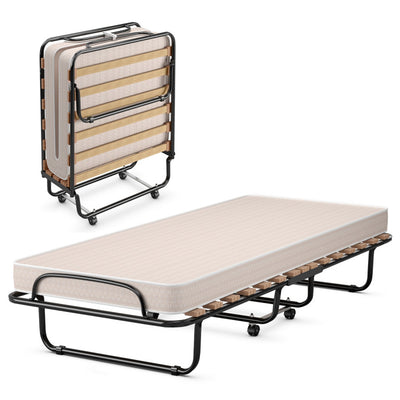 Made in Italy Portable Folding Bed with Memory Foam Mattress and Sturdy Metal Frame