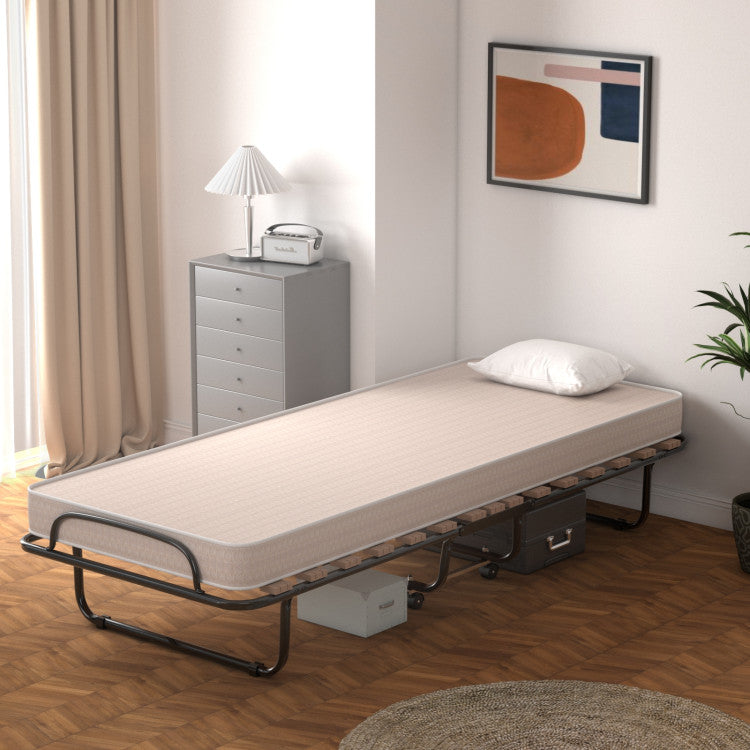 Made in Italy Portable Folding Bed with Memory Foam Mattress and Sturdy Metal Frame