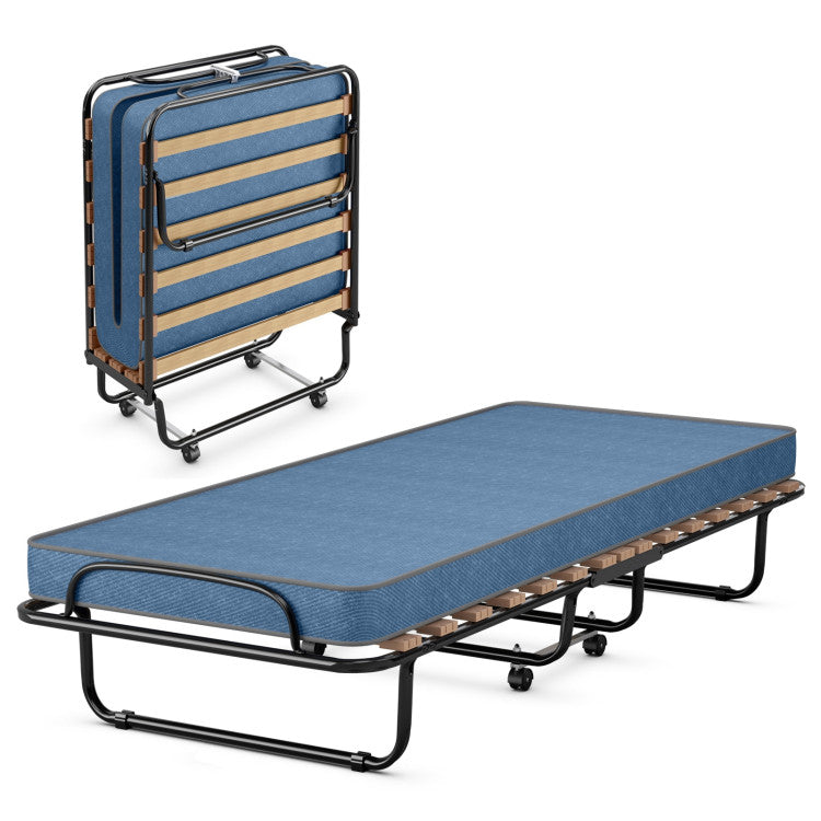 Made in Italy Portable Folding Bed with Memory Foam Mattress and Sturdy Metal Frame