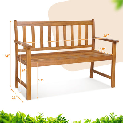 2-Person Outdoor Acacia Wood Bench with Backrest