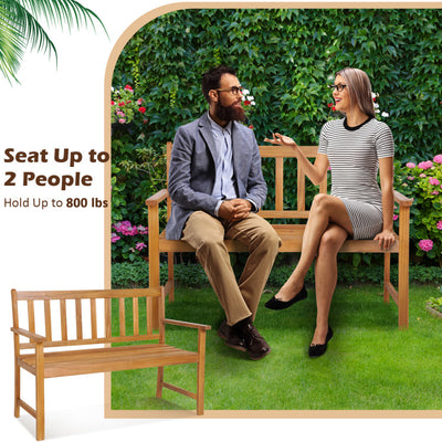 2-Person Outdoor Acacia Wood Bench with Backrest