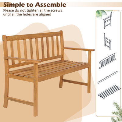 2-Person Outdoor Acacia Wood Bench with Backrest