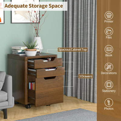 3 Drawer Mobile File Cabinet with Lockable Casters