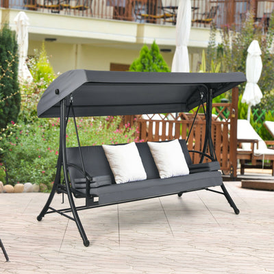 3-Seat Patio Outdoor Swing with Adjustable Tilt Canopy