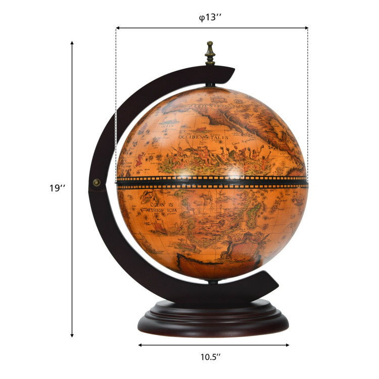 19 Inch 16th Century Nautical Map Tabletop Globe Wine Cabinet