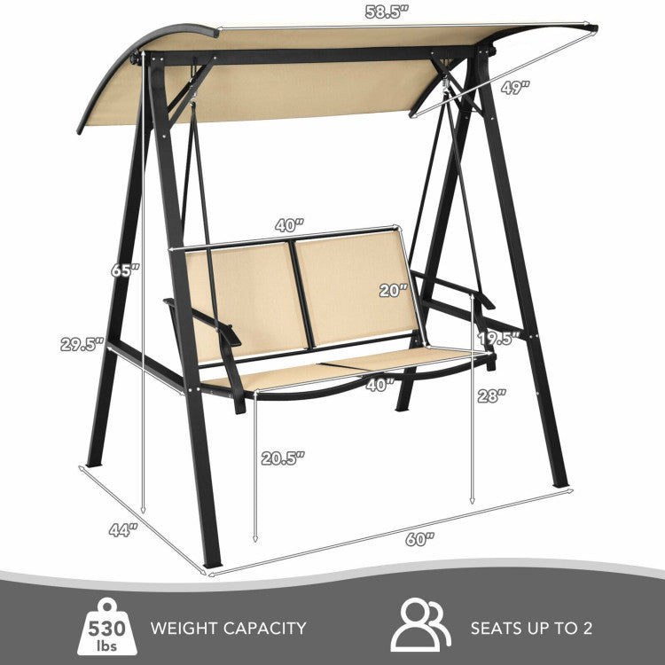 2 Person Patio Swing with Weather Resistant Glider and Adjustable Canopy